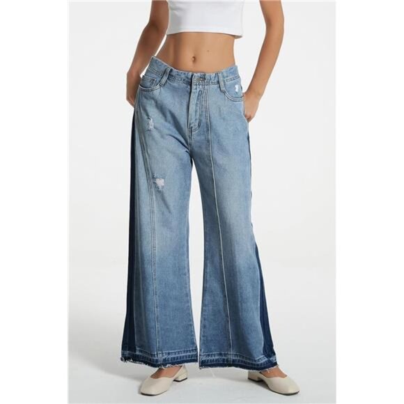 Women's Mid Rise Wide Leg Jeans Casual Baggy Wide Leg Flared Jeans Trendy - Picture 2 of 6